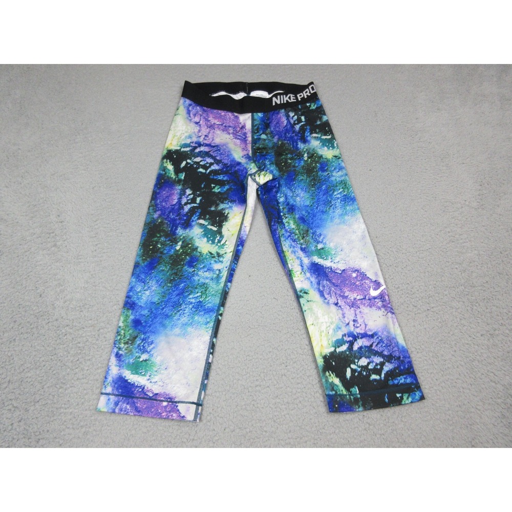 Nike Pro Capri Pants Womens M Multicolor Tie Dye Compression Leggings Athletic